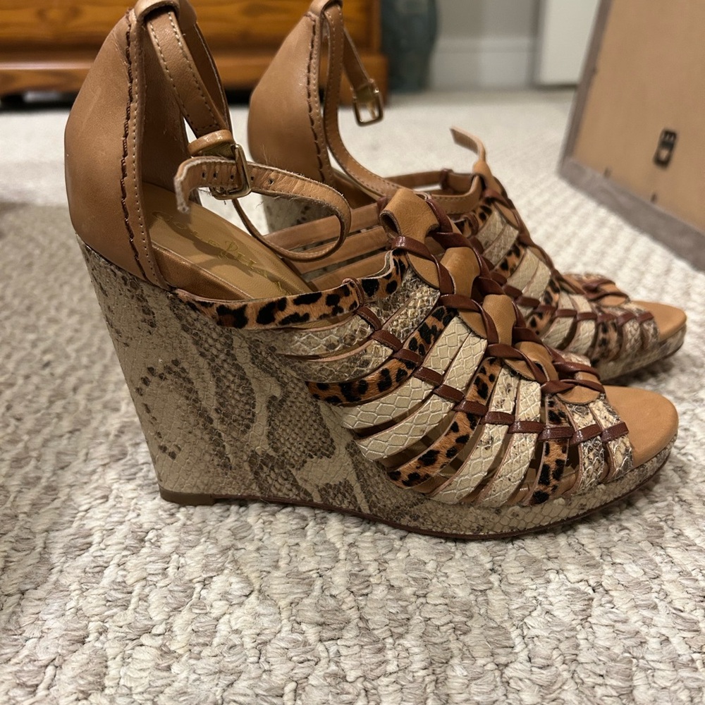 Cole Haan Animal Print Leather Wedge Sandals